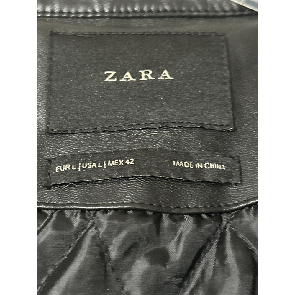 Zara Man Black Faux Leather Moto Biker Jacket Red Stripes Men's Size L Large - Picture 5 of 10